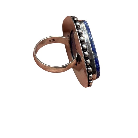 Lapis Lazuli Ring Size 6 925 Sterling Silver Overlay Blue Natural Stone - Picture 5 of 5